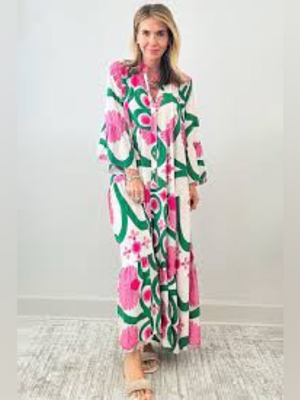 Women’s Pink & Green Floral Maxi Dress size Large